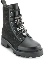 Karl Lagerfeld Paris Mela Combat Boot In Black/silver