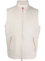 Kiton Zip-up Leather Gilet In Nude