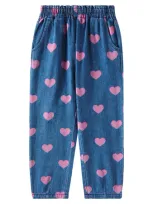 Konges Sløjd Kids' Magot Printed Jeans In Denim Blue Bon Coeur Pink