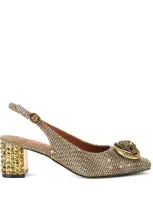 Kurt Geiger Chelsea Block-heel Woven Slingbacks In Dark Beige