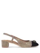 Kurt Geiger London Womens Beige Comb Sloane Crystal-embellished Woven Sling-back Pumps In Open Beige