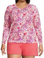 Lands' End Plus Size Crew Neck Long Sleeve Rash Guard Upf 50 Sun Protection Swim Tee In Wood Lily Multi Floral Paisley