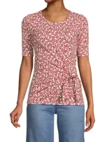 Lands' End Lightweight Jersey Tie Front Top In Dark Orange Floral Vines