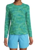 Lands' End Long Crew Neck Long Sleeve Rash Guard Upf 50 Sun Protection Modest Swim Tee In Pattern