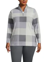 Lands' End Plus Size Anyweather Fleece Quarter Zip Pullover In Gray