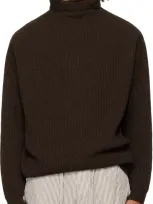 Lemaire Wool Turtleneck Sweater In Br476 Dark Acajou Me