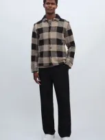 Les Deux Taupe/black  Wool-blend Check Bouclé Overshirt