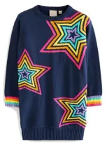 Little Bird Kids' Rainbow Star Cotton Graphic Sweater Dress In Navy