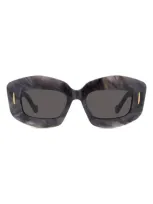 Loewe Anagram 49mm Small Rectangular Sunglasses In Black Horn/smoke