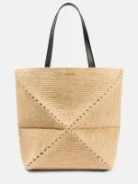 Loewe Large Puzzle Fold Tote Bag In Raffia In 2165 Naturalblack