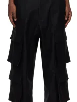 Lownn Black Flannel Wool Wide Leg Cargo Pants