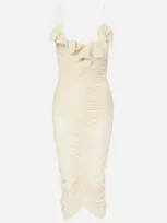 Magda Butrym Semi-sheer Ruched Jersey Midi Dress In Beige