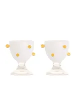 Maison Balzac 2 Pomponette Egg Cups In Clear  White  & Yellow