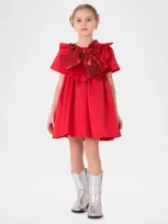 Mama Luma Kids' Girl's Dress W/ Oversized Bow In Red