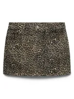 Mango Leopard Print Denim Miniskirt In Brown