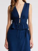 Mango Milos Tie Front Sleeveless Top In Open Blue