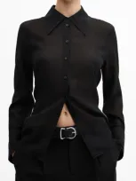 Mango Swallowtail Collar Button-up Shirt In Black