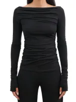 Marcella Cooper Ruched Bateau Top In Black