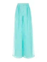 Max Mara Silk Organza Wide-leg Trousers In Blue