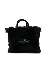 Mc2 Saint Barth Mini Vanity Handbag With Fringes And Logo In Black