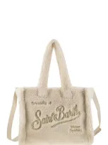 Mc2 Saint Barth Small Soft Sherpa Bag With Saint Barth Logo And Shoulder Strap In Beige