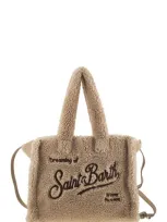 Mc2 Saint Barth Small Soft Sherpa Bag With Saint Barth Logo And Shoulder Strap In Brown