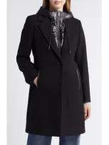 Michael Michael Kors Wool Blend Coat With Removable Hooded Bib In Black