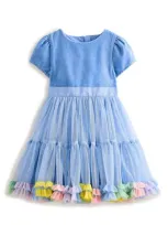 Mini Boden Kids' Beth Velvet Bodice Tulle Dress Arctic Blue Girls Boden