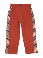 Missoni Kids' Cotton Zig-zag Trim Sweatpants In Brown