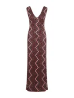 Missoni Sleeveless Long Dress Zigzag Sequins In Brown