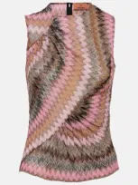 Missoni Zig-zag Crew-neck Tank Top In Brown Pink In Multicoloured