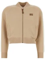 Miu Miu Beige Stretch Cashmere Blend Cardigan In Beige O Tan