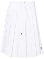 Miu Miu Pleated Poplin Midi Skirt In White