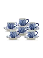 Moda Domus Set-of-six Hand-painted Lily Of The Valley Ceramic Espresso Cup And Saucer In Blue