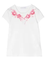 Monnalisa Kids' Rose-print Detail T-shirt In White