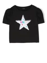 Monnalisa Kids' Sequin-star T-shirt In Black