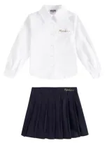 Moschino Kids' Embroidered Cotton Shirt And Skirt Set In Blue