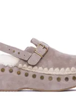 Mou Plain Suede Clog In Neutrals