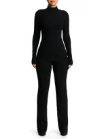 Naked Wardrobe Rib Long Sleeve Top & Straight Leg Pants Set In Black