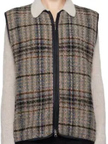 Needles Gray & Brown W.u. Piping Vest In A-sax/brown/grey