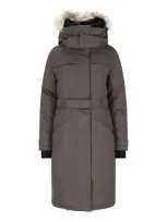 Nobis Belted Hooded Coat In Grey