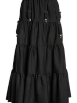 Noir Kei Ninomiya Tiered Wool Gabardine Maxi Skirt In Black