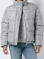 Noisy May Daxy Washed Puffer Jacket In Light Grey Melange