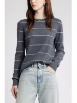 Nordstrom Crewneck Cashmere Sweater In Grey- Beige Spaced Stripe