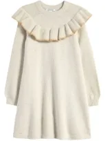 Nordstrom Kids' Metallic Ruffle Long Sleeve Sweater Dress In Ivory Egret