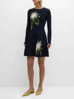 Oscar De La Renta Chrysanthemum Jacquard-knit Mini Dress In White/navy