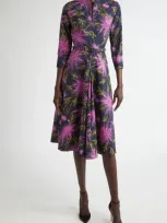 Oscar De La Renta Chrysanthemum Cotton Poplin Dress In Purple/navy