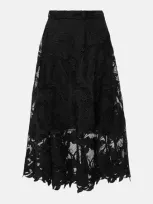 Oscar De La Renta Floral Guipure Lace Midi Skirt In Black