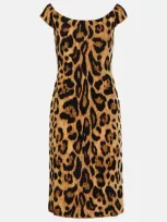 Oscar De La Renta Jaguar Jacquard Off The Shoulder Cocktail Dress In Beige Multi