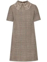 Oscar De La Renta Plaid Check Dress In Brown